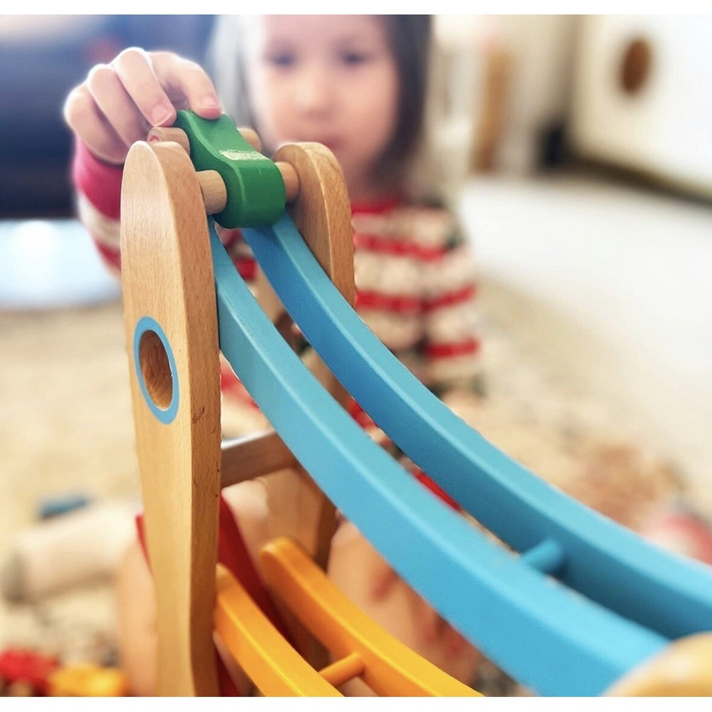 NEW Toddler Toy Montessori Mama Wooden Race Car Ramp Premium NO ASSEMBLY - Picture 3 of 7